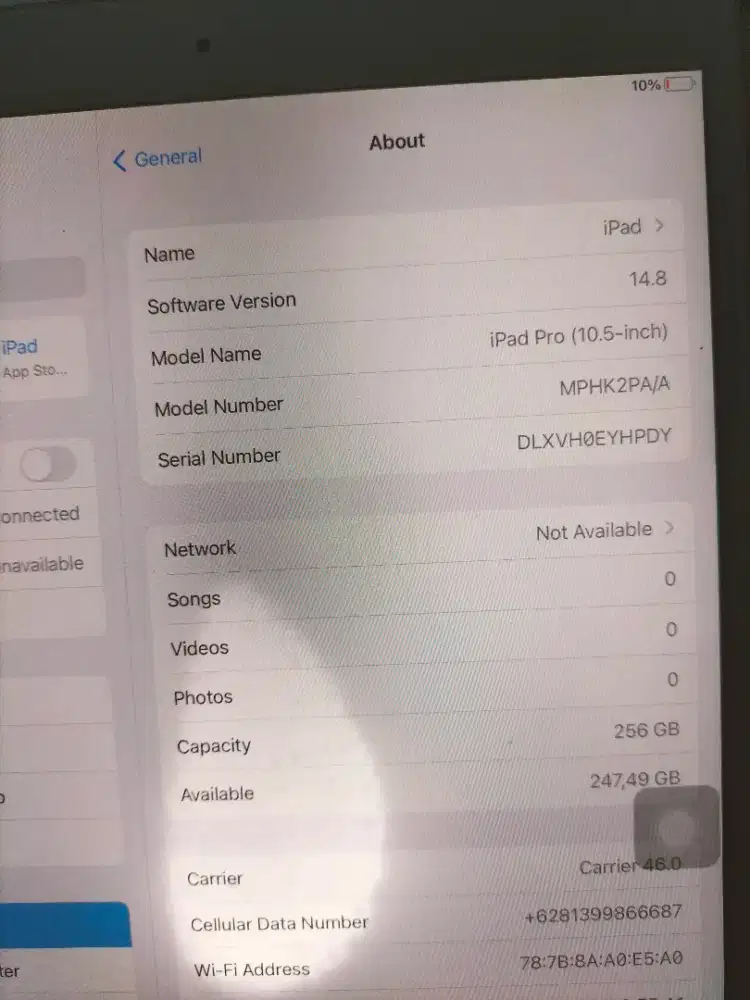Di jual Ipad pro 10,5 256Gb ibox wifi/Seluler mulus Hp casan