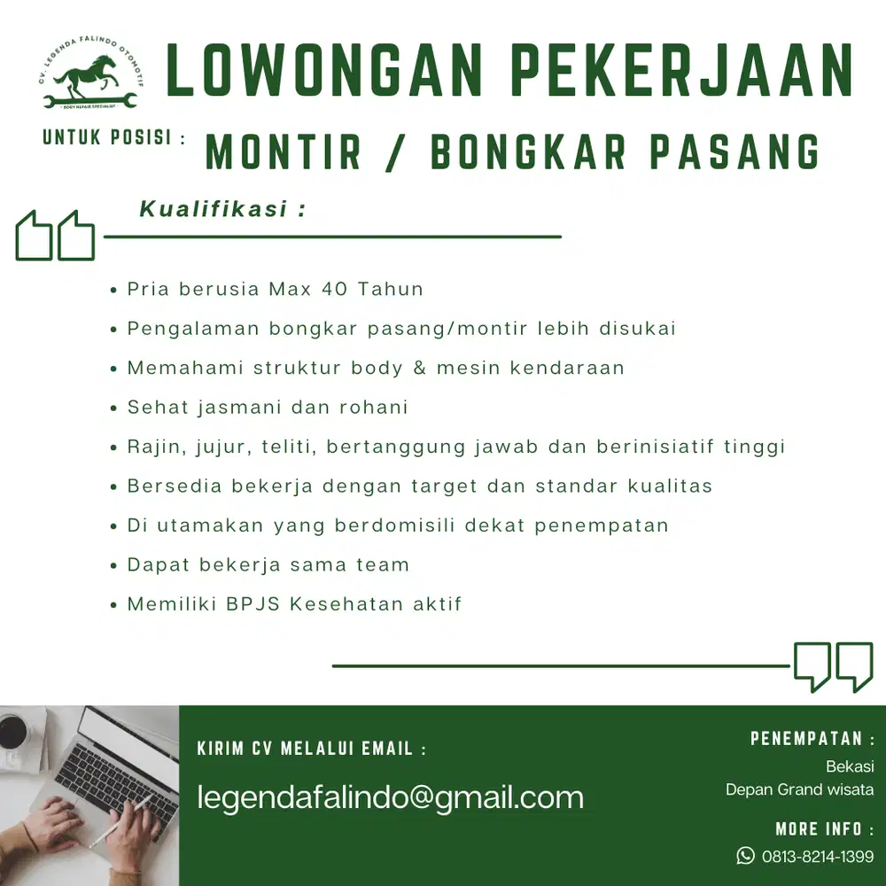 DIBUTUHKAN  MONTIR / BONGKAR PASANG MOBIL / TRUCK
