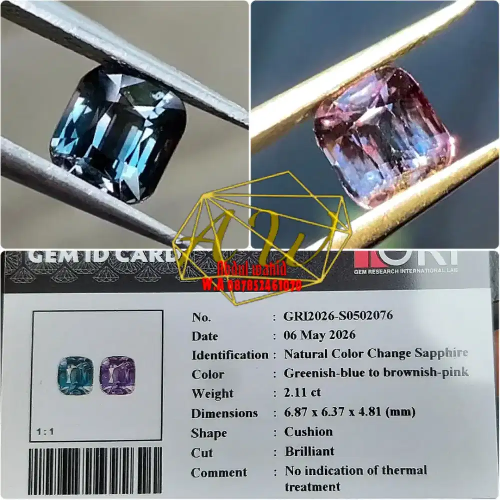 Color change sapphire no treatment 2.11carat clean material kristal