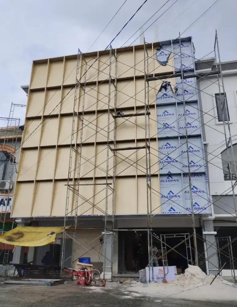 ACP Facade. Panel Fasad Custom. Cladding dan Lettersign. Curtain Wall