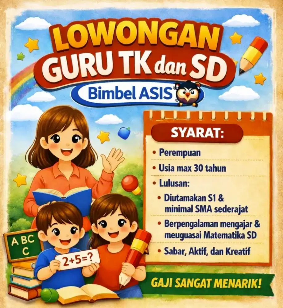 Dicari Guru Bimbel TK dan SD