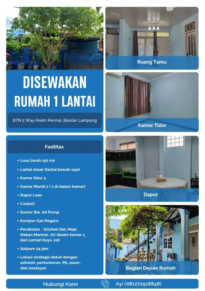 Disewakan Rumah Way Halim Bandar Lampung Lokasi Strategis