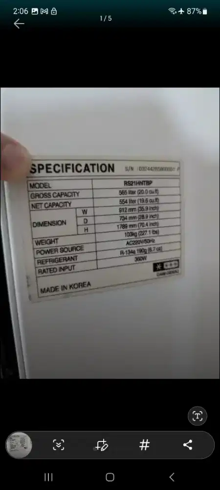Dijual kulkas samsung 2 pintu kanan kiri
