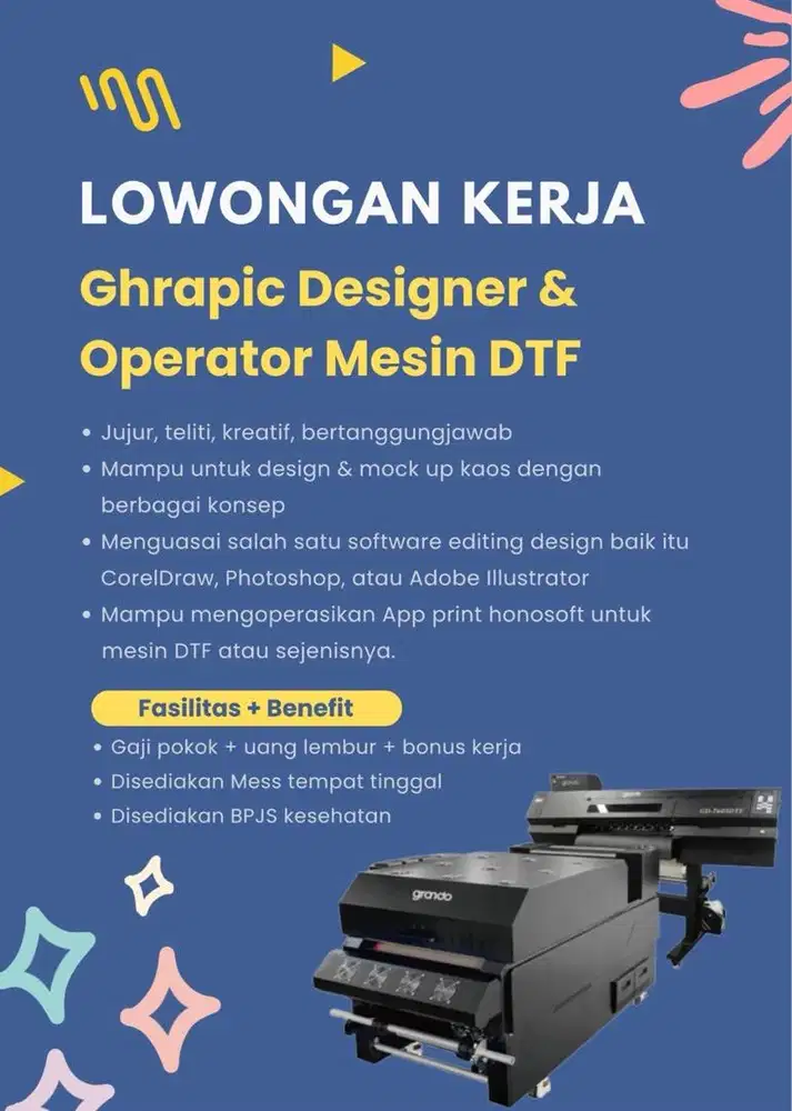 Lowongan Kerja Ghrapic Design & Operator Mesin DTF Design Sablon Baju
