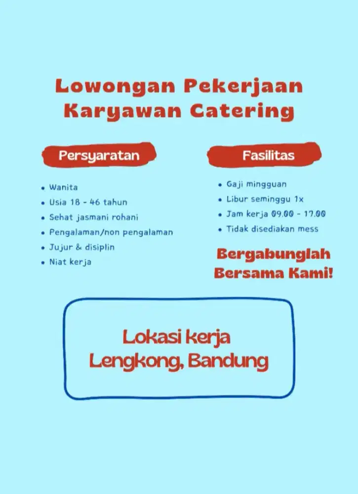 Lowongan Kerja Karyawan Catering Wanita Bandung