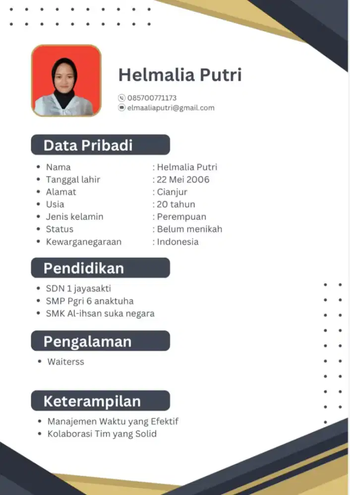 Mencari pekerjaan yg halal, CV lengkap siap kerja ij SMK kejuruan TKJ