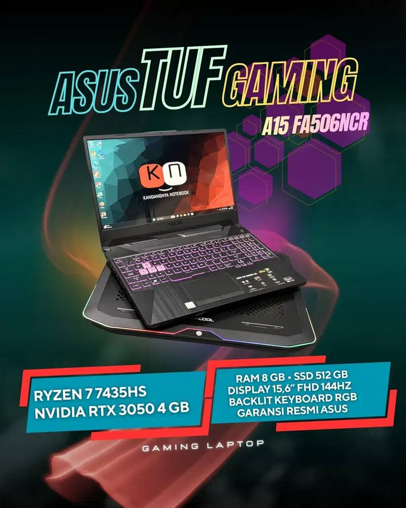 Asus Tuf A15 FA506NCR Ryzen 7 7435Hs Nvidia RTX3050 4GB RAM 8GB 512GB