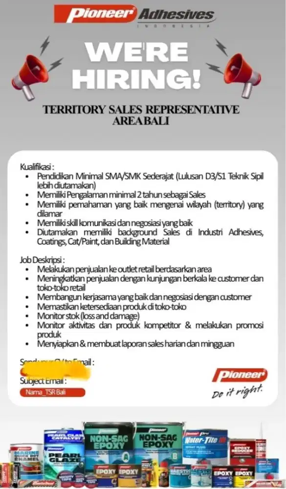 Dibutuh kan segera untuk sales