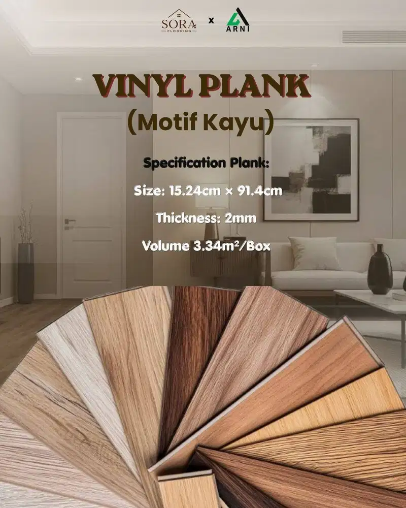 Lantai Vinyl Arni Motif Kayu 2 mm Anti Rayap Harga Perbox