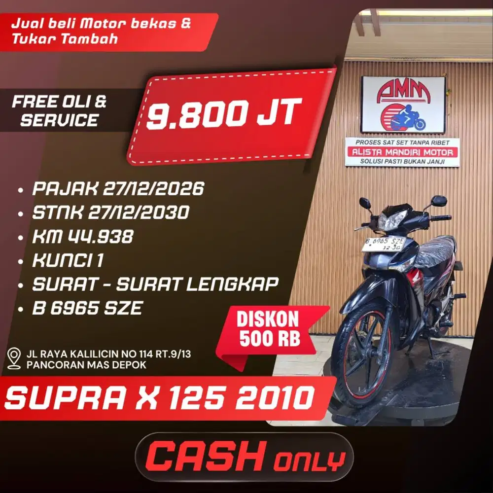 SUPRA X 125 2010 PAJAK HIDUP CASH ONLY KREDIVO INDODANA CC 0% ALISTA
