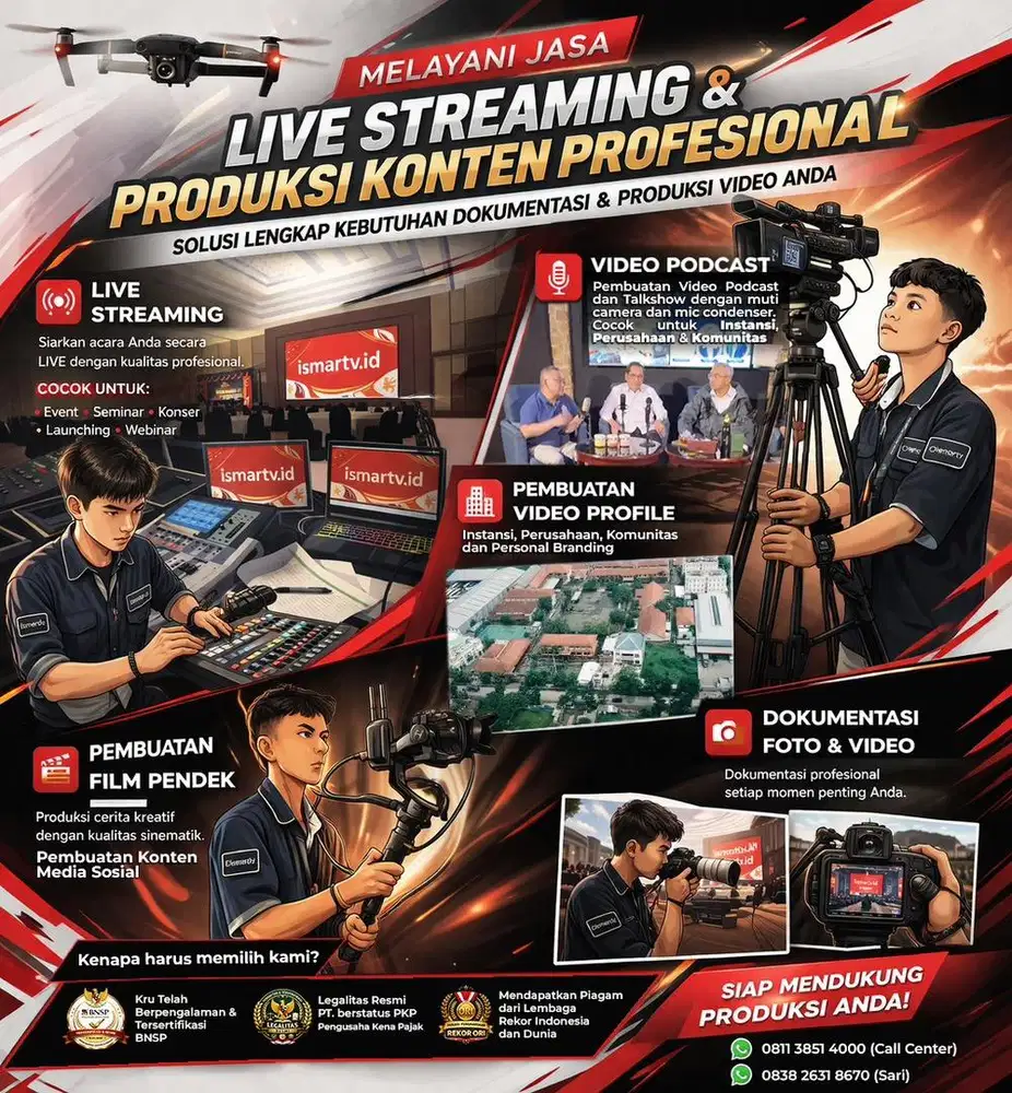 Sewa Drone, Video Dokumentasi, Live Streaming Hybrid, Buat Website