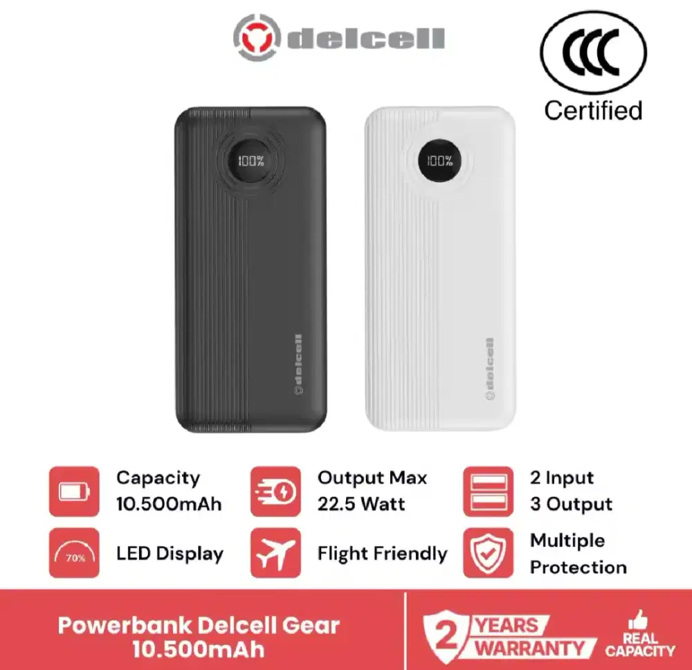 Power Bank Delcell Original 10.500mAh Fast Charging 22.5W Baru