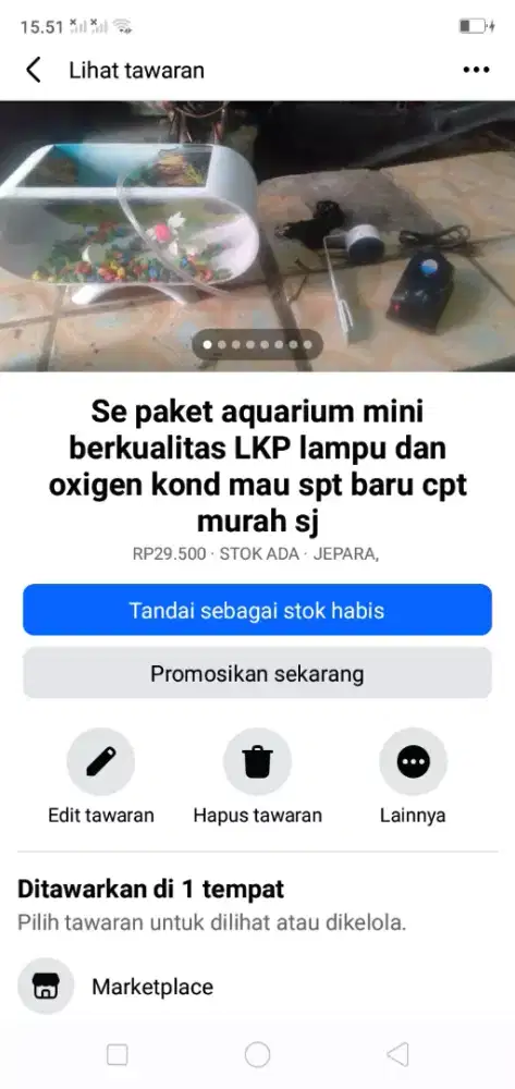 Se paket aquarium mini LKP dgn ACC nya kond spt baru hrg murah cpt dpt