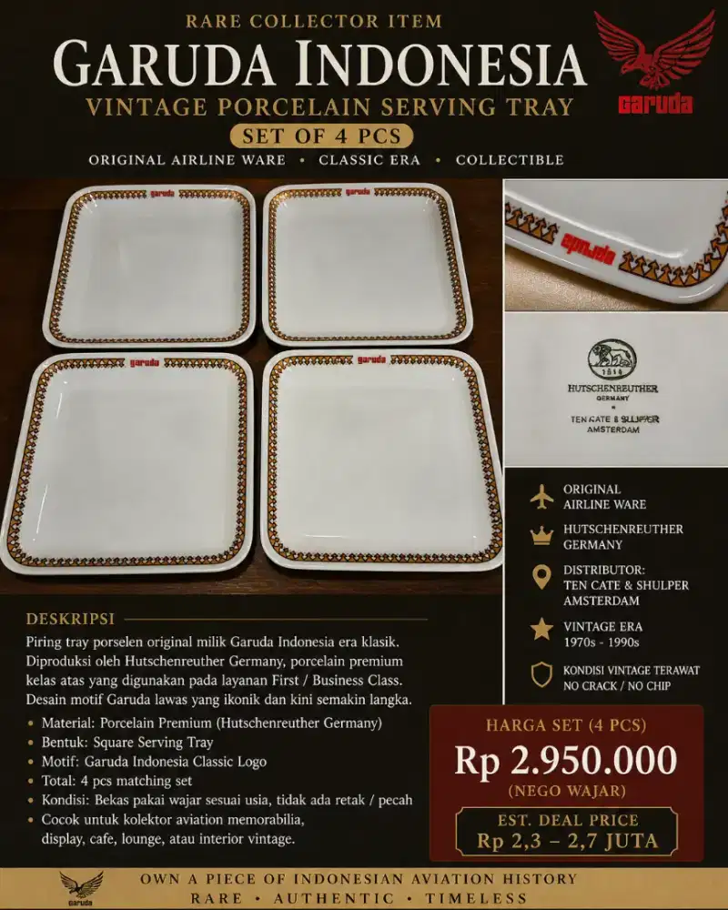 RARE COLLECTOR ITEM – GARUDA INDONESIA VINTAGE PORCELAIN SERVING TRAY