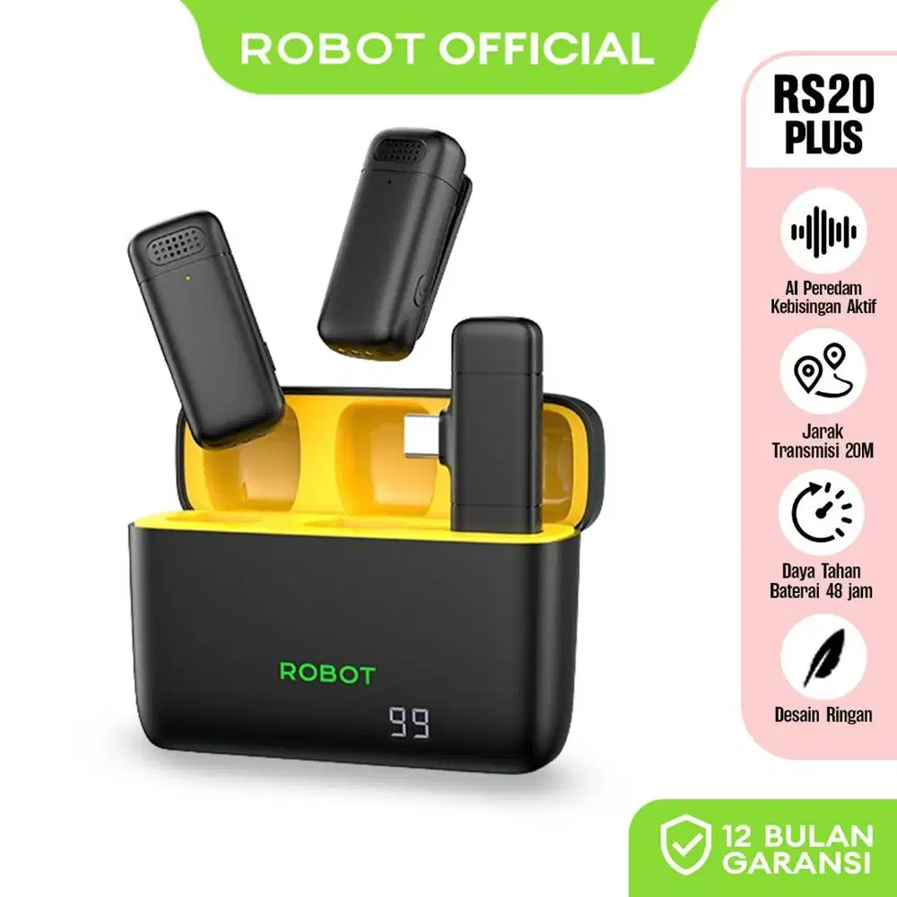 ROBOT Microphone Wireless RS20 Plus with Charging case LED Display 48H