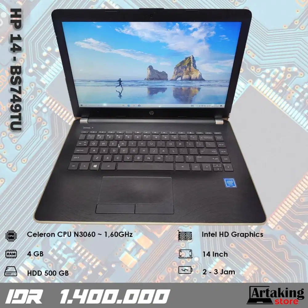 Hp 14 -bs749TU - Celeron N3060 - Ram 4 GB - Normal Siap Pakai