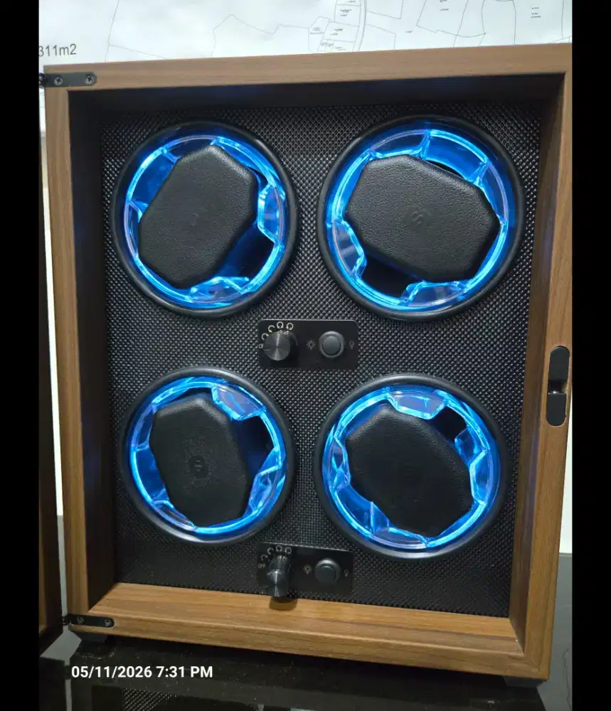 Watch Winder LED 4 slot Kotak Box Pemutar Jam SKW143-FT