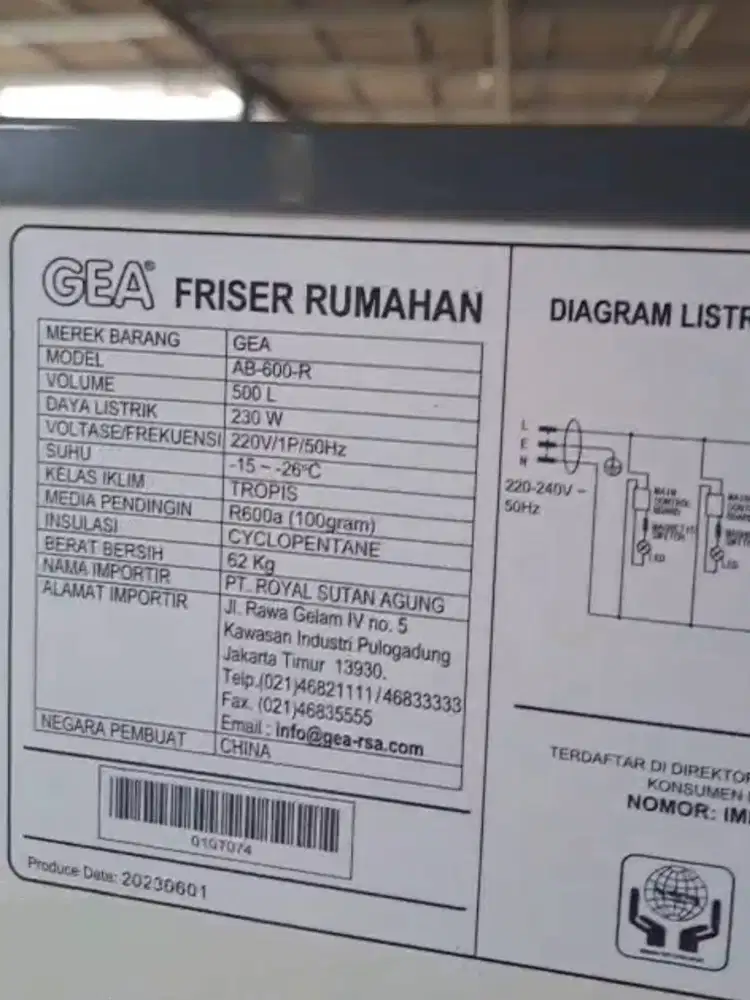 Di jual Freezer merk Gea 500L kondisi normal,siap pakai