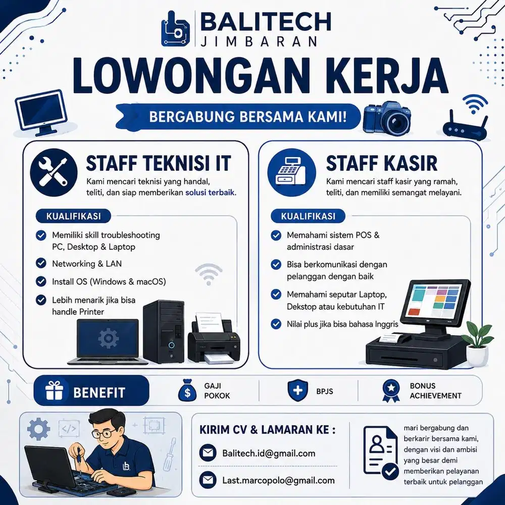 Lowongan kerja Teknisi & Kasir