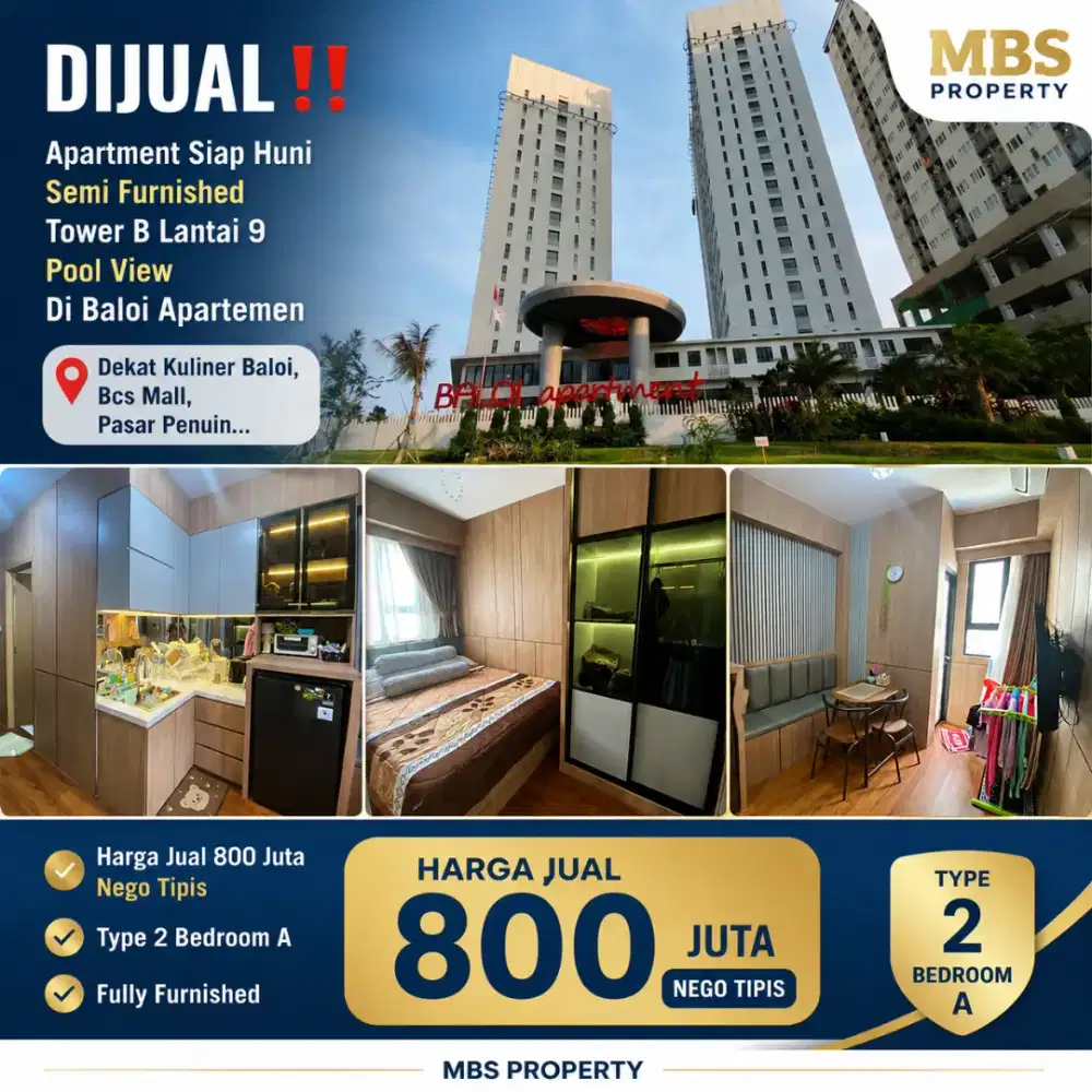 Apartment Furnished Tower B Lantai 9 Pool View Di Baloi Apartemen