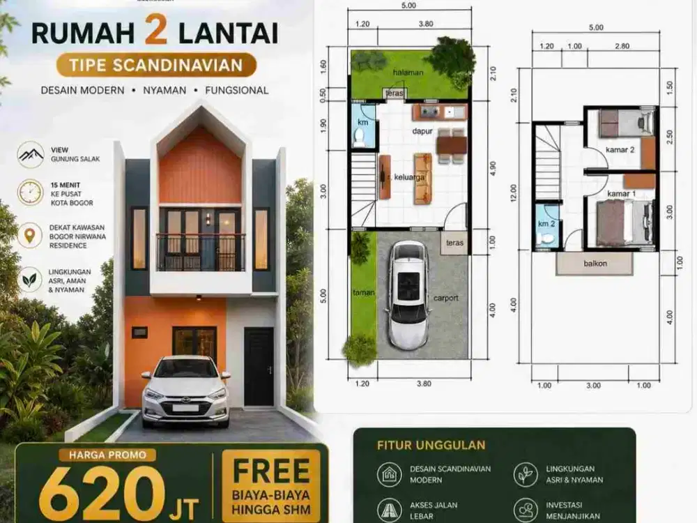 Rumah 2 Lantai Murah di Kota Bogor Harga 620 Jutaan