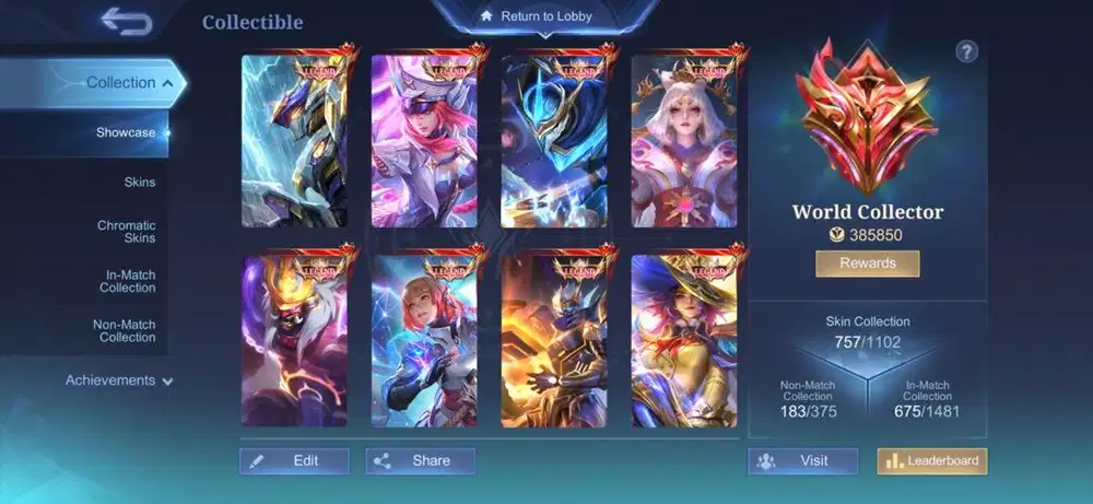 Jual akun Mobile Legends World Collector
