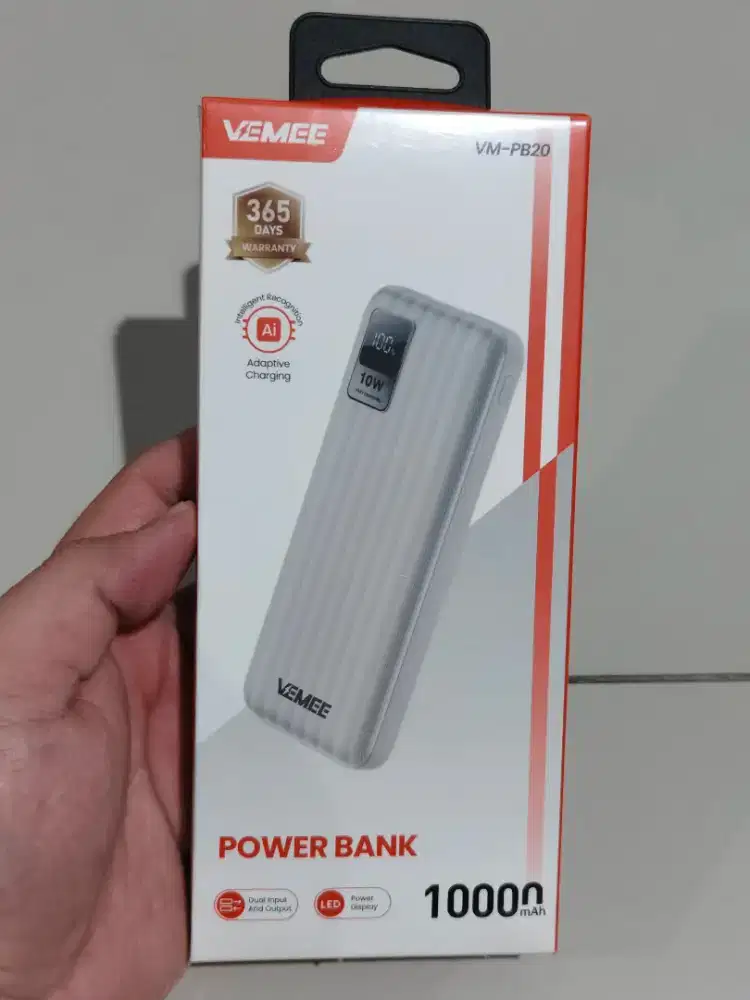 Powerbank merk Vemee 10000mAh New Original warna Putih