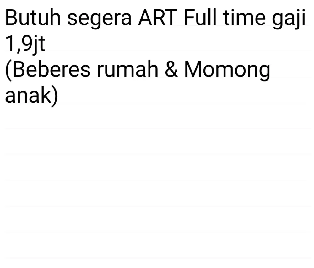Butuh cepat ART nginap gaji 1,9jt