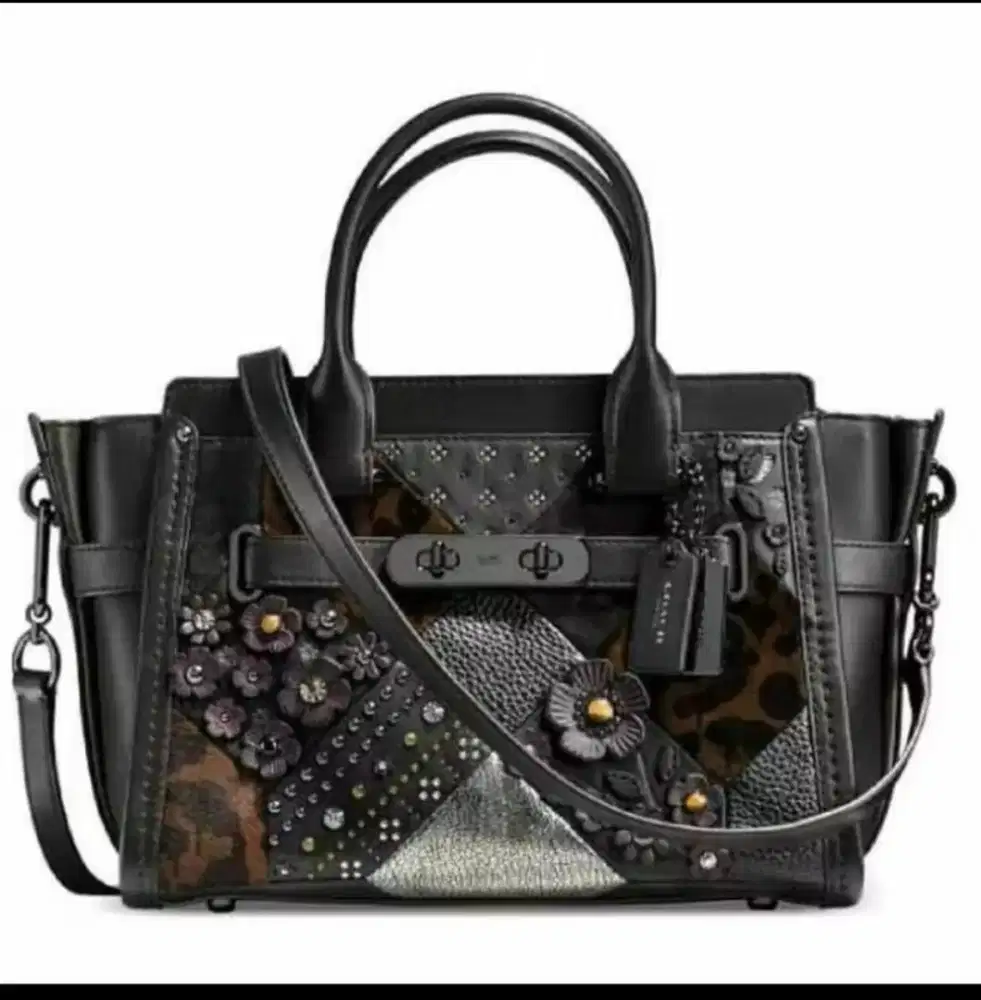 Tas Coach floral Black Leather Authentic USA