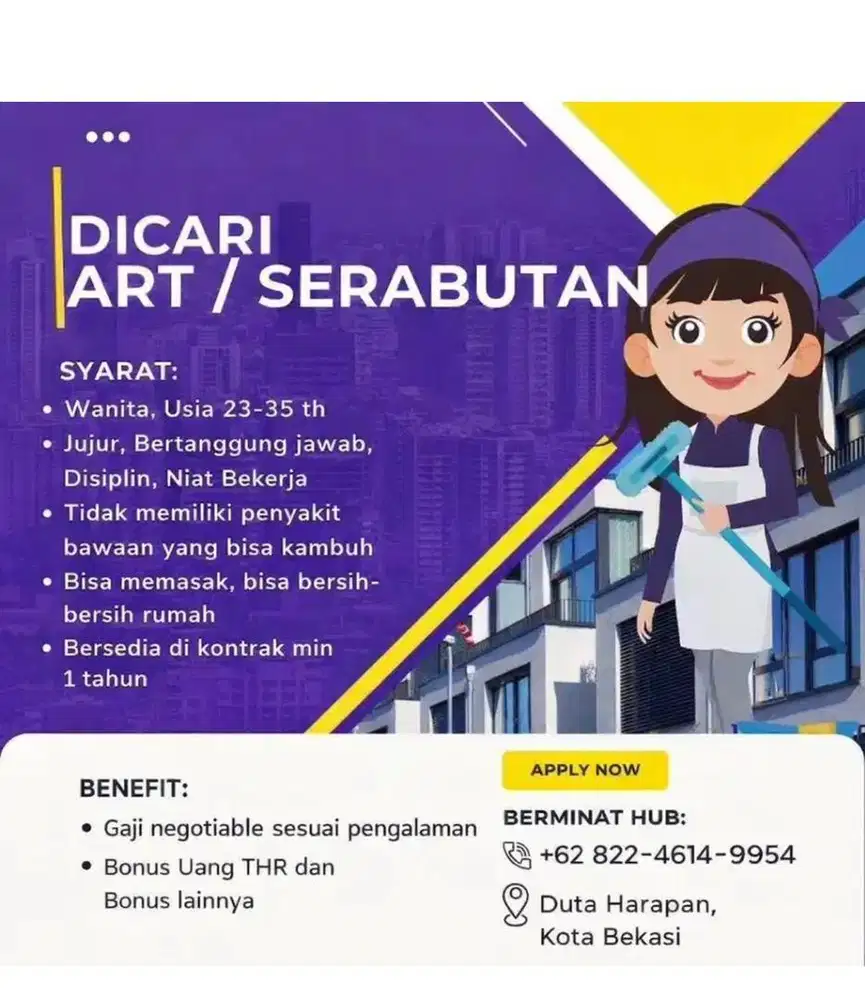 DICARI ART ASISTEN RUMAH TANGGA