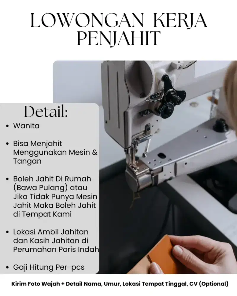 Lowongan Kerja Penjahit Wanita Loker Jahit Poris Indah