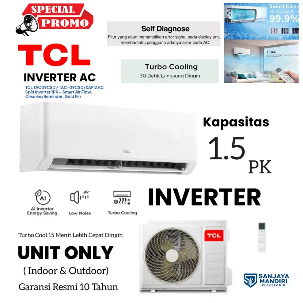 TCL AC INVERTER 1.5 PK TAC12AFI2 AI Tech Hemat Listrik 70% Anti Bising