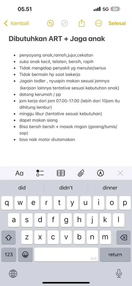 Dibutuhkan ART + Jaga anak