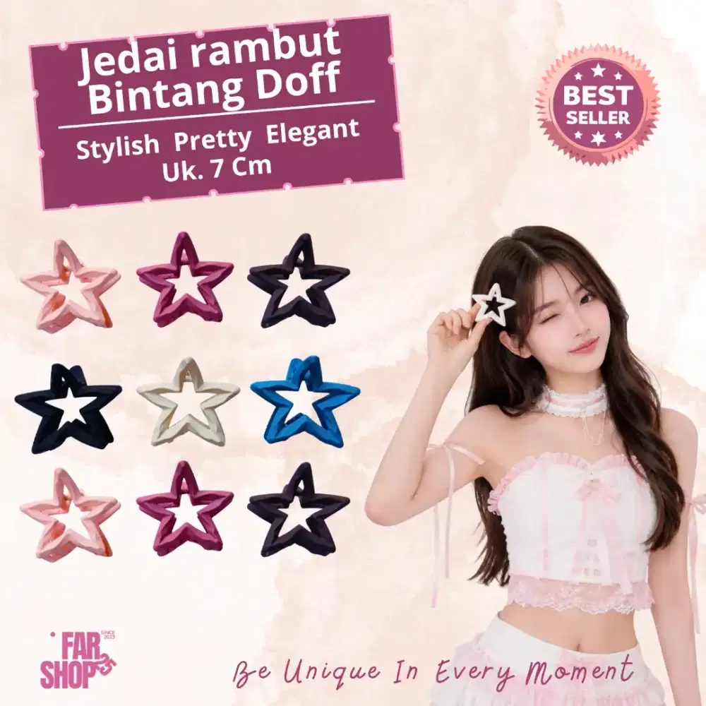 Jedai Rambut Bintang Doff Uk.7 Cm Star Hair Claw Estetik Murah Elegan