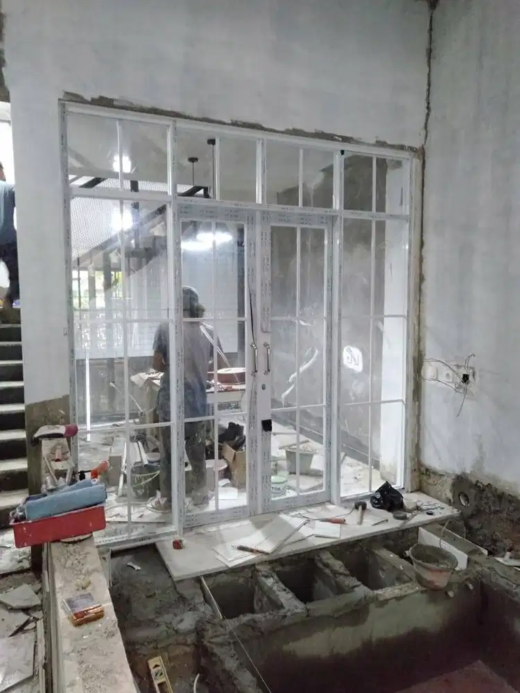 Pasang Plafon PVC Gypsum SEKAT KACA Alumunium PARTISI ALUMINIUM KACA