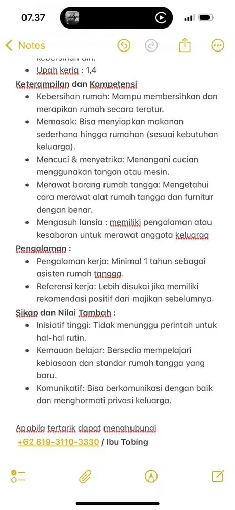 DIBUTUHKAN Asisten Rumah Tangga
