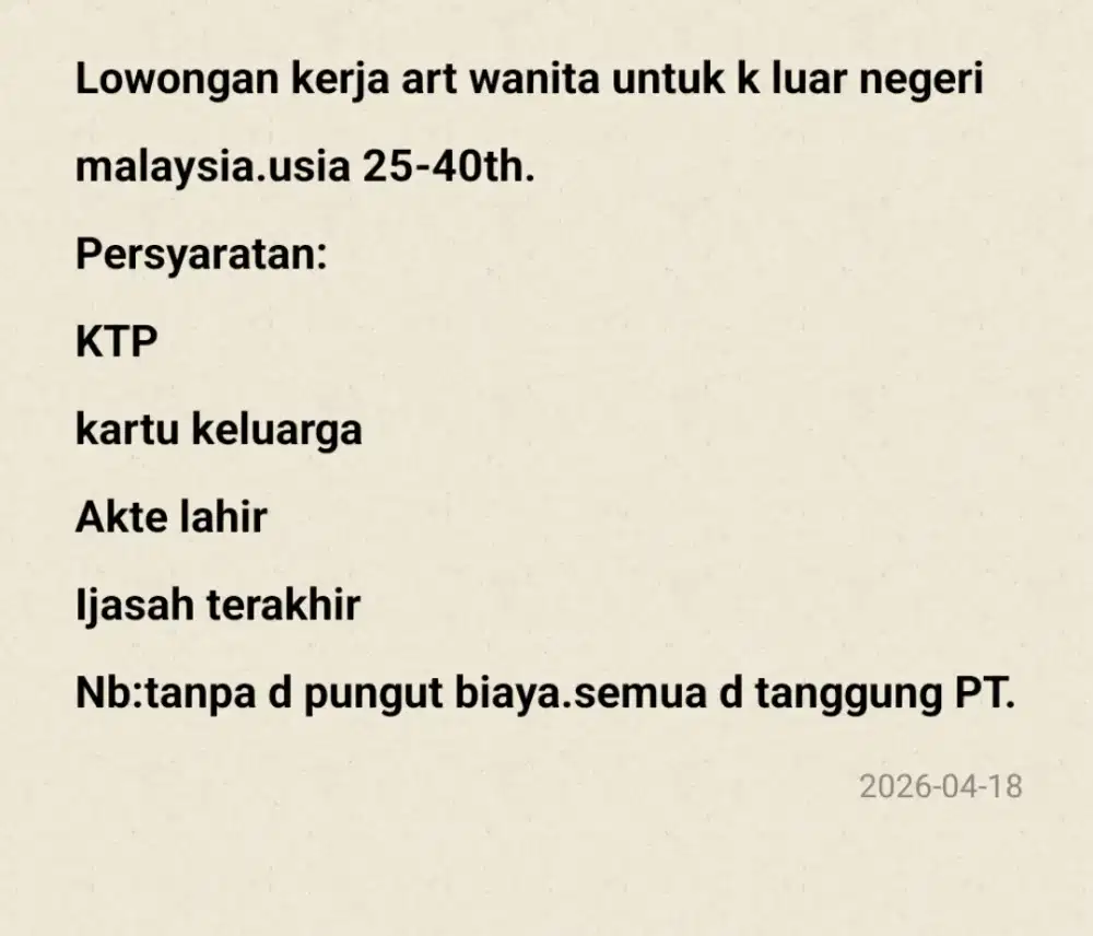 Lowongan kerja pembantu rumah tangga.wanita