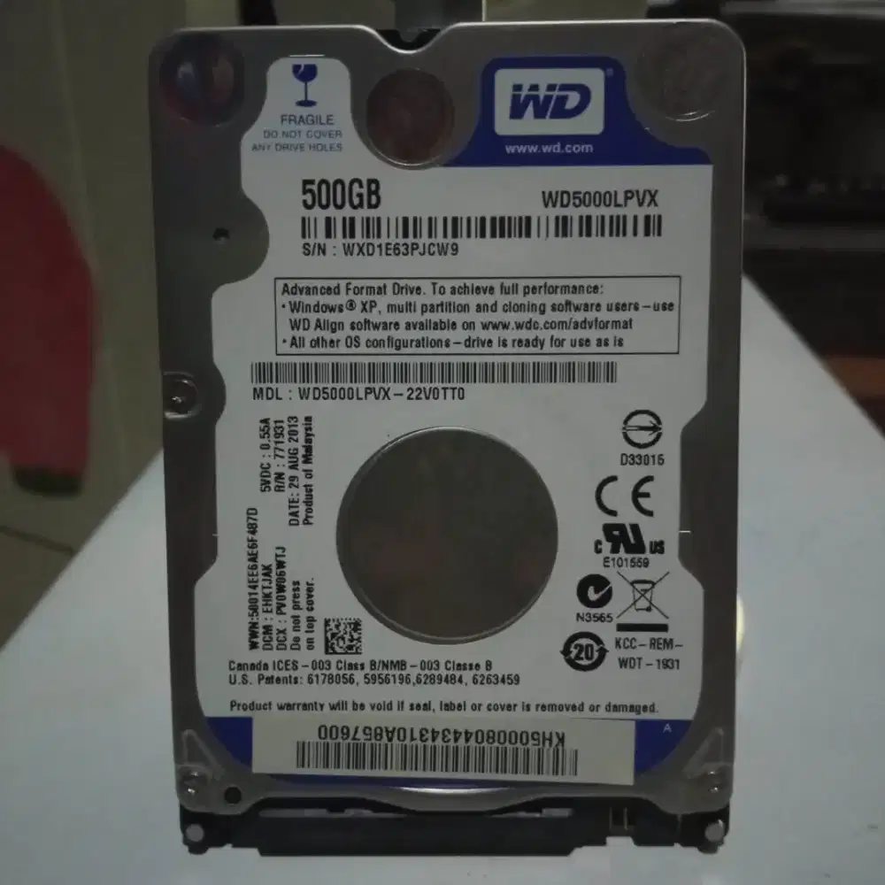 HDD Laptop Slim WD Blue 500GB SATA3 Joss 100%