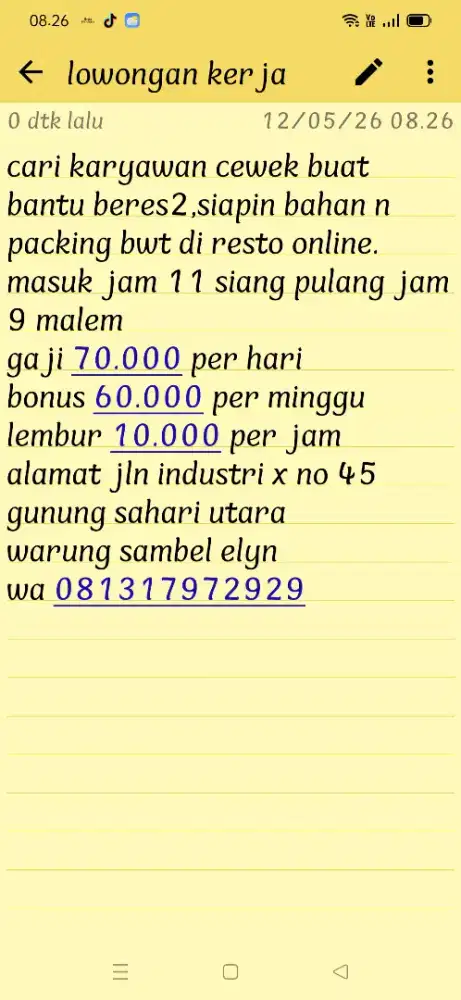 lowongan kerja buat cewek maksimal 45 tahun