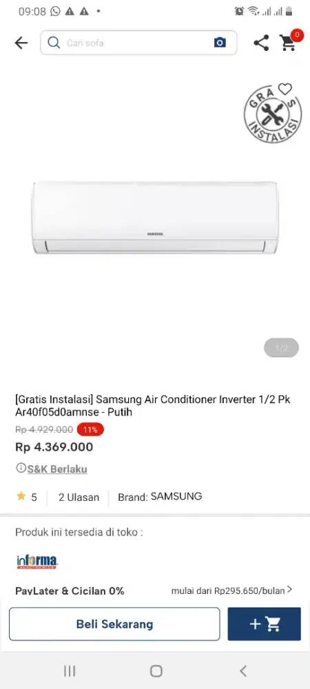 Samsung ac inverter 1/2pk