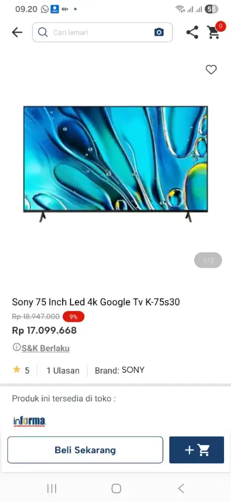 Sony 75 inci led 4k google tv k75s30