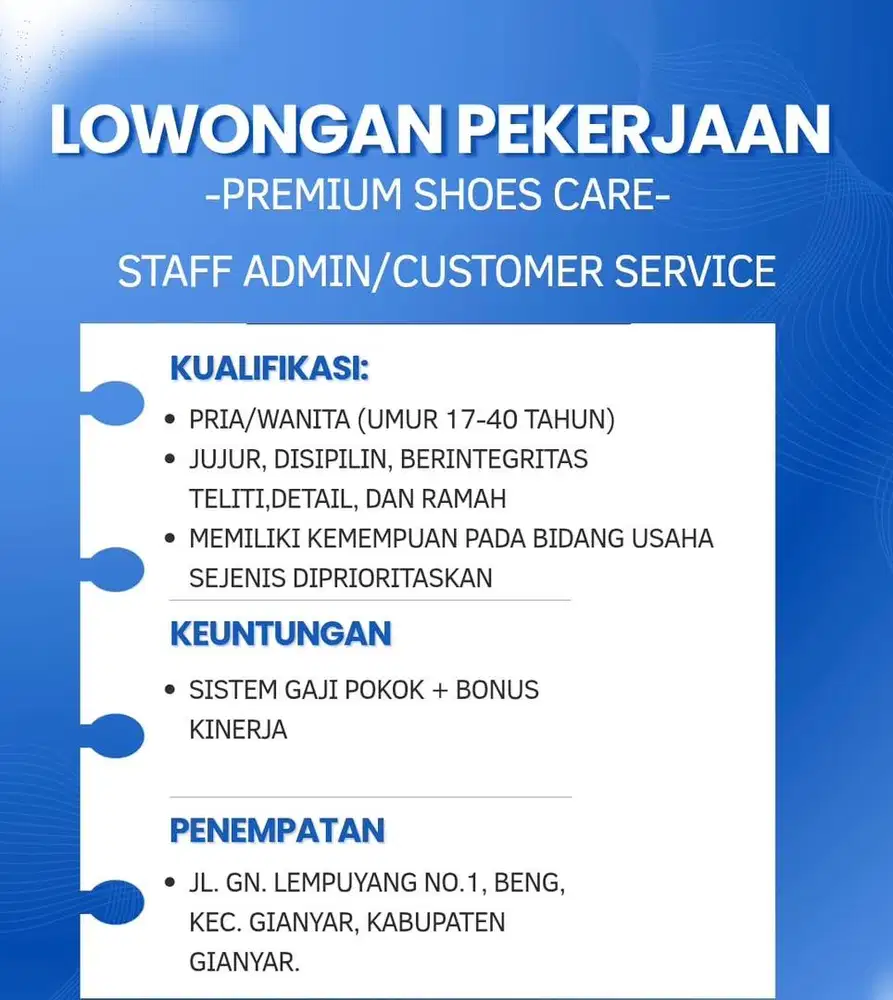 DICARI KASIR/CUSTOMER SERVICE (JASA LAUNDRY SEPATU)