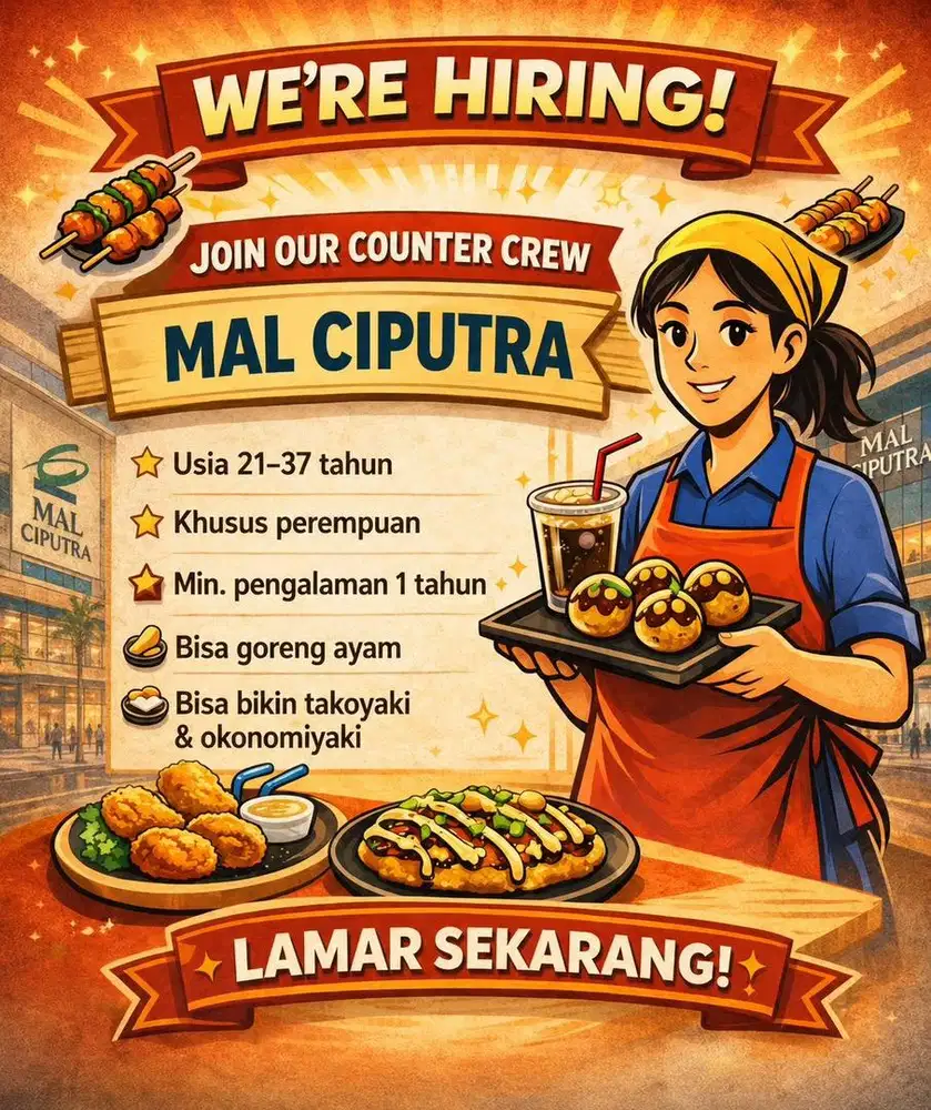 DICARI CREW MASAK MASAKAN JEPANG . KHUSUS PEREMPUAN