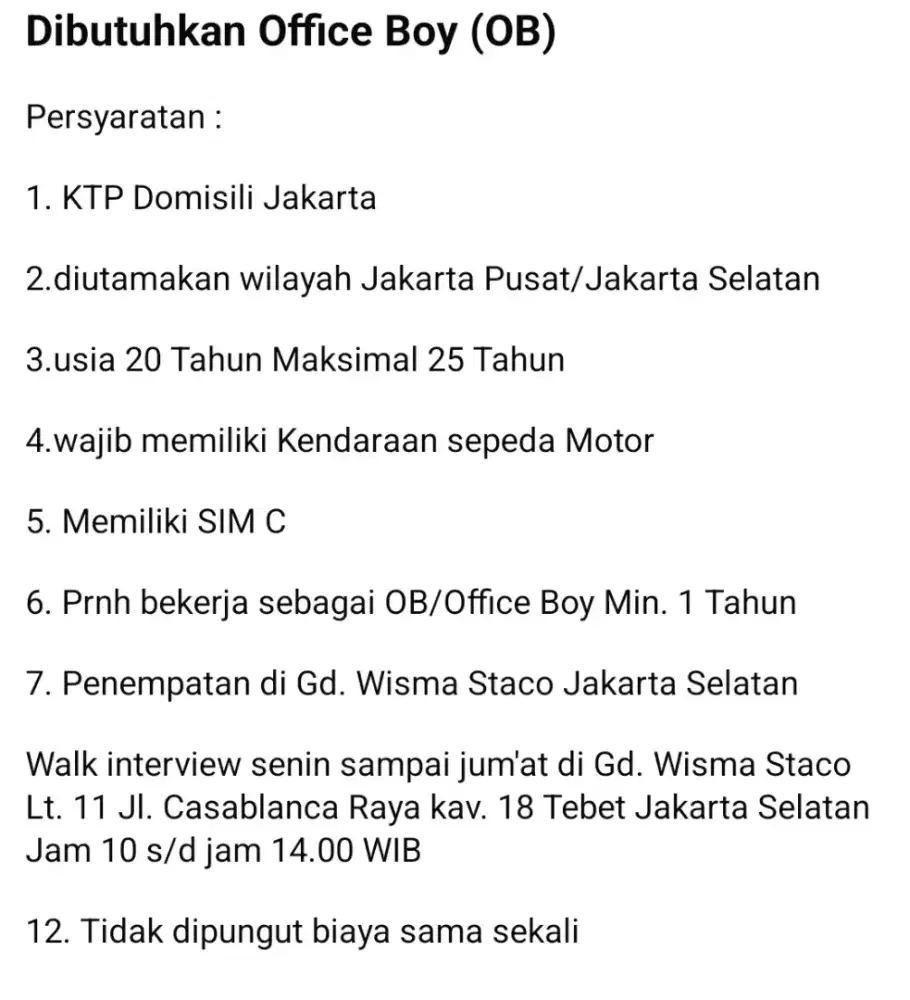 Dibutuhkan Office BOY