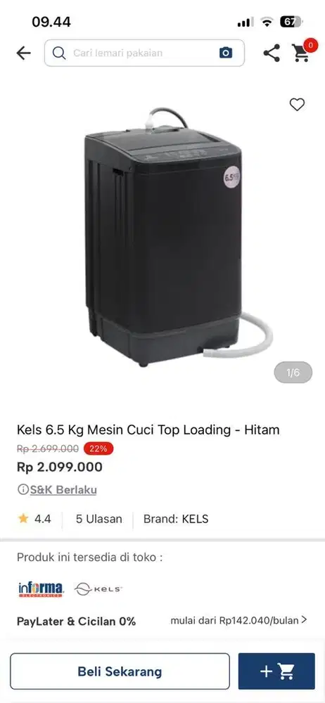 mesin cuci top loading 6.5kg
