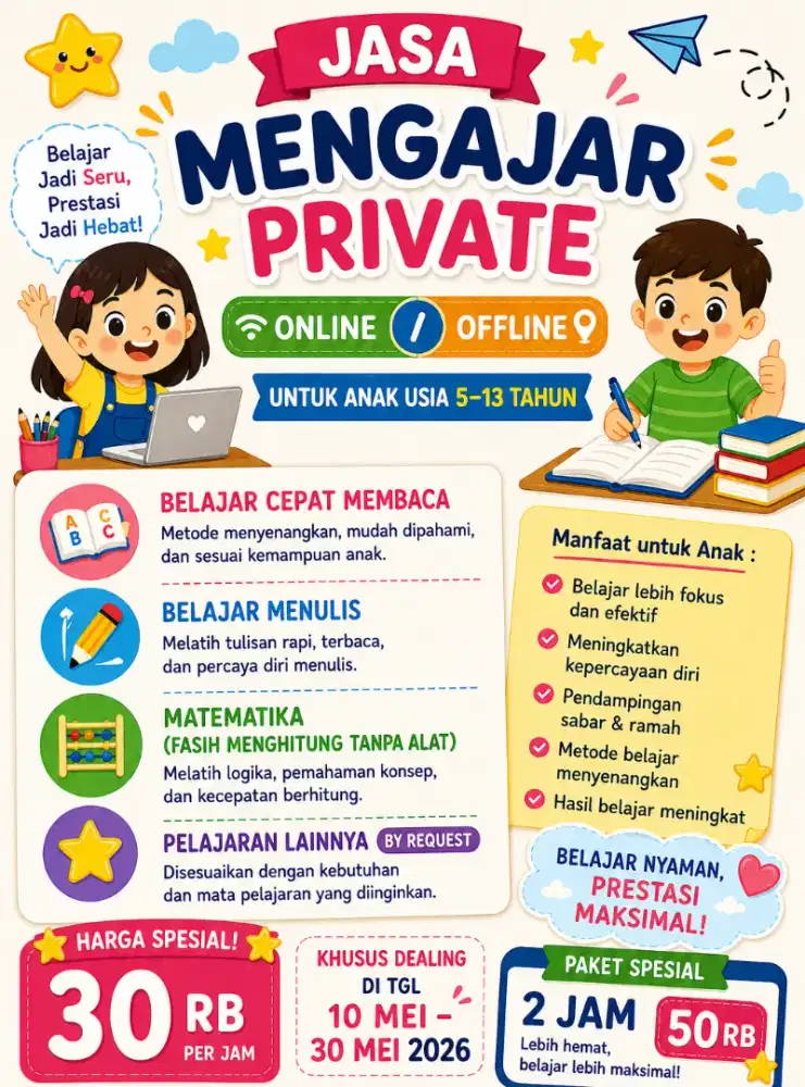 JASA LES PRIVATE GRATIS 30mnt untuk 10org pertama