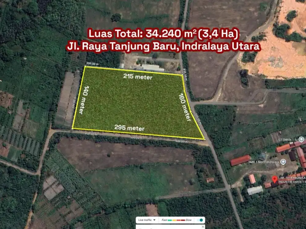 DIJUAL TANAH 3,4 HA JALAN RAYA TANJUNG BARU INDRALAYA