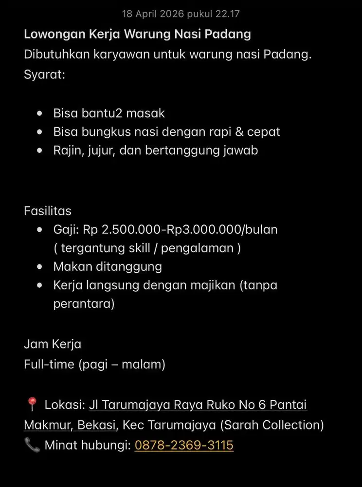 LOKER KARYAWAN NASI PADANG