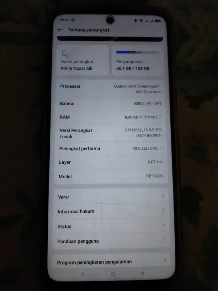 Hp Oppo A60 Ram 8+8gb internal 128gb