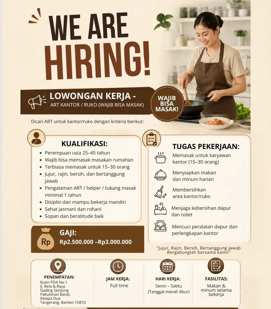 dibutuhkan segera, bisa langsung kerja